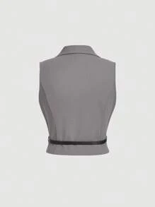 SHEIN MOD Gilet gris croisé double boutonnage grande taille pour femmes