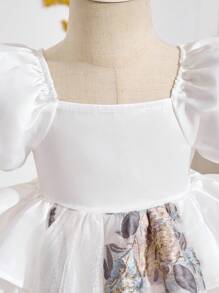SHEIN Leap Crew Baby Girl Floral Print Elegant Chic Summer Dress - White - View 4