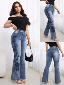 EMERY ROSE Pantalones vaqueros casuales de mujer con bolsillos delanteros con botones y bordados - Azul - Ver 1