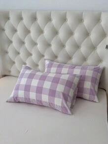 1个100%纯棉枕套，纱线染色水洗棉麻质感枕套，信封式枕套，男女通用，适用于宿舍、卧室、学校等场所，可作宿舍装饰、卧室装饰，简约格纹条纹图案 - 彩色 - 查看 7