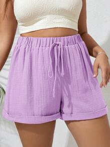 SHEIN VCAY Plus Size Solid Color Casual Shorts, Simple & Fashionable For Daily Wear - Mauve Purple - View 6