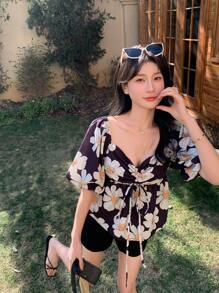 DAZY Women Floral Print Short Sleeve Casual Top Vacation Outfits Women - Multicolor - View 8