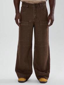 Musero Multi Pocket Baggy Denim Jeans - Brown - View 2