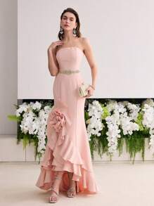 MOTF Soiréza VÁY COCKTAIL ỐNG HOA 3D - Hồng - Xem 6