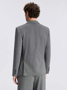Ontre Men's Grey Front Button Long Sleeve Pocket Stripe Simple Casual Suit Jacket Outing Clothes, New Styles For Spring And Summer 2025, Travel, Holiday And Commuting