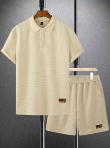 Manfinity Homme Set di polo e pantaloncini da uomo taglie forti, completo casual semplice e per uso quotidiano