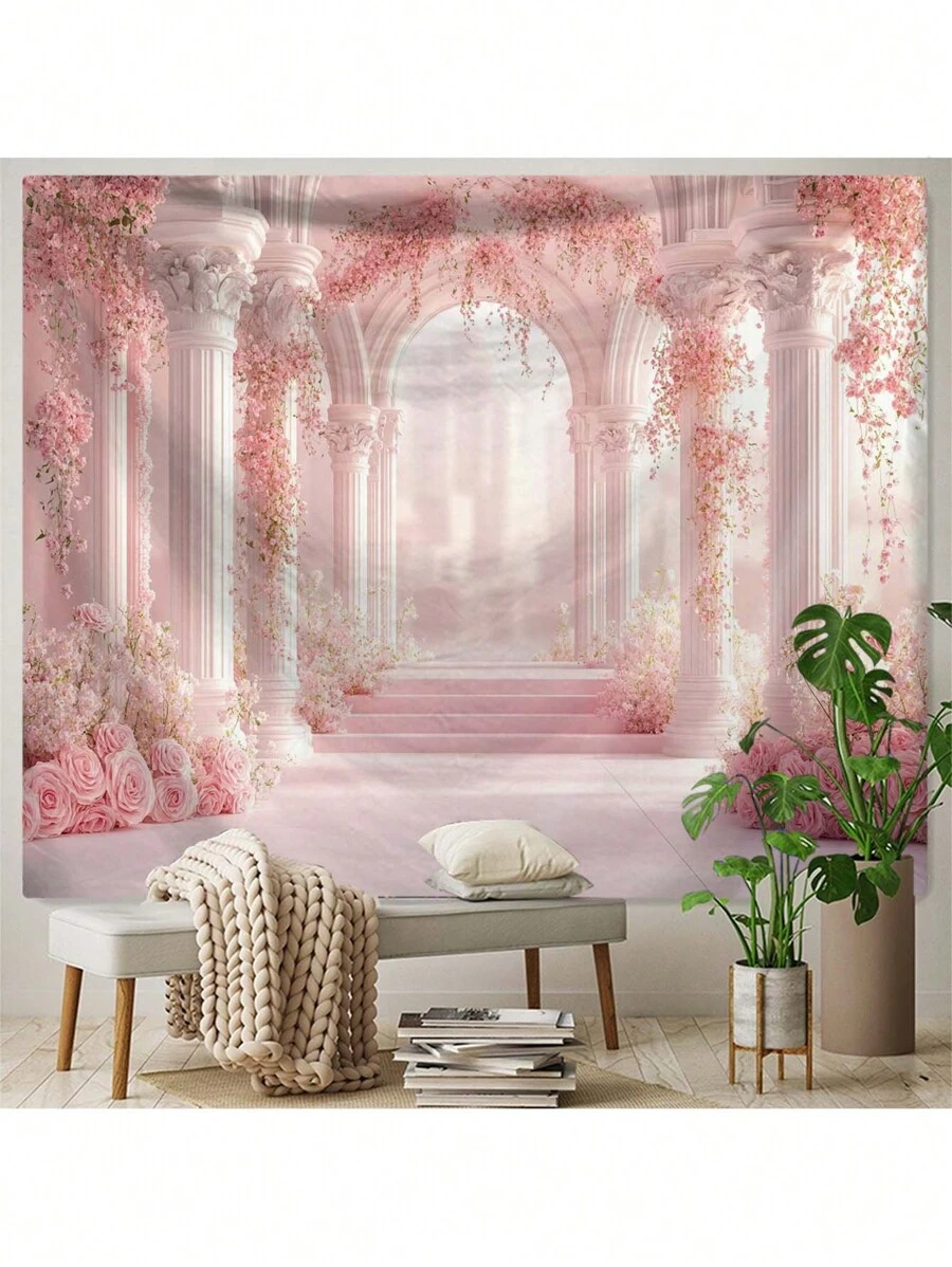 1 件花卉拱门景观图案装饰壁挂毯，适用于房间墙壁装饰、家居装饰