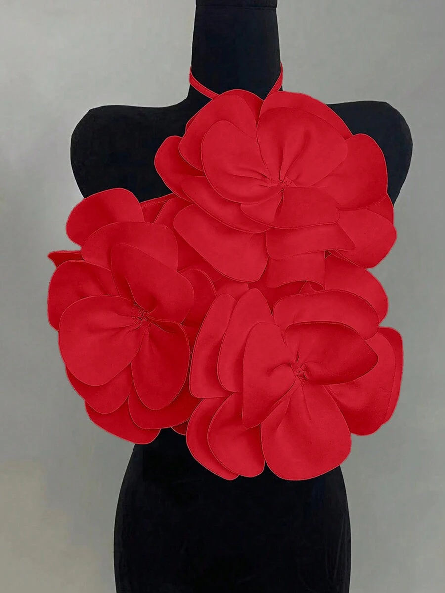 Chiquease Women's Standard Size Ribbed Lace-Up Neck Vest Top With White Large Floral Decor, Skin-Friendly Sleeveless Bodycon