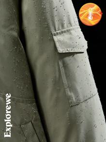 SHEIN Teen Boy Plain Long Sleeve Zip-Up Water-Resistant Hooded Padded Coat For Winter