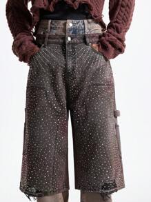 NEON BLANC 男士街头时尚牛仔短裤，带水钻装饰，街头时尚版，Emo 风格 - 紫色 - 查看 4