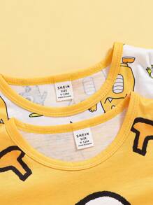 SHEIN 4pcs/Set Baby Boys Adorable Monster Graphic Print Outfit, Comfortable And Fun Combination, Suitable For Daily Wear, Family Gatherings, And Outdoor Activities