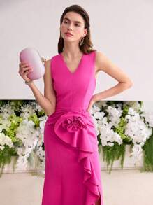 MOTF Soiréza STEREO FLORAL BIAS CUT COCKTAIL DRESS - Hot Pink - View 5