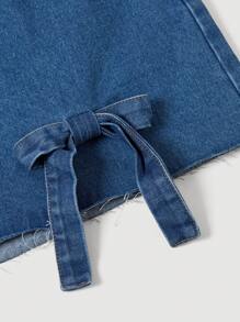 SHEIN MOD Plus Size Blue Denim Skirt Sweet Bow Skirt Elastic Waistband Spring Skirt