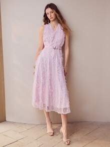 MOTF PREMIUM SEQUIN CONTRAST MESH DRESS - Pink - View 5