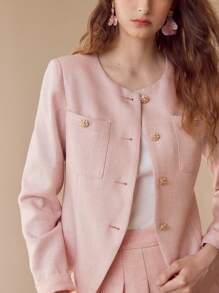MOTF PREMIUM SINGLE BREASTED WAIST-CINCHED JACKET - Pink - View 9