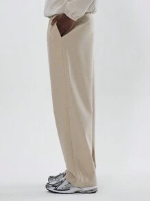 Musero Lightweight Straight Leg Basic Plain Trousers Winter Capsule Wardrobe - Khaki - View 3