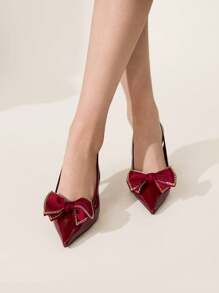 CUCCOO CHICEST Women's Elegant Gold Chain Buckle Design Pointed Toe Stiletto Heel Mid-Heel PU Leather Mule Pumps, Suitable For Date, Office, Afternoon Tea, Graceful Outfits, Valentine's Day - Burgundy - View 8