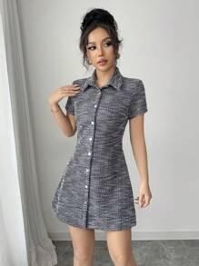 Rafferiza 优雅经典时尚修身休闲日常连衣裙 - 黑色 - 查看 3