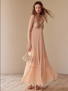 MOTF PREMIUM CONTRAST SEQUIN FLOWY CAMI DRESS,SPRING/SUMMER - Apricot - View 5