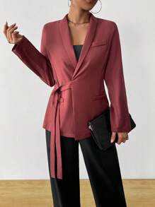 Chiquease High Quality Red Blazer Jacket, Elegant Design - Burgundy - View 4