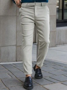 Manfinity Mode Pantalones casuales de hombre de Manfinity Mode - Pantalones de traje de negocios versátiles y de moda, de color liso y corte slim, regalo ideal para novio, pantalones blancos de hombre