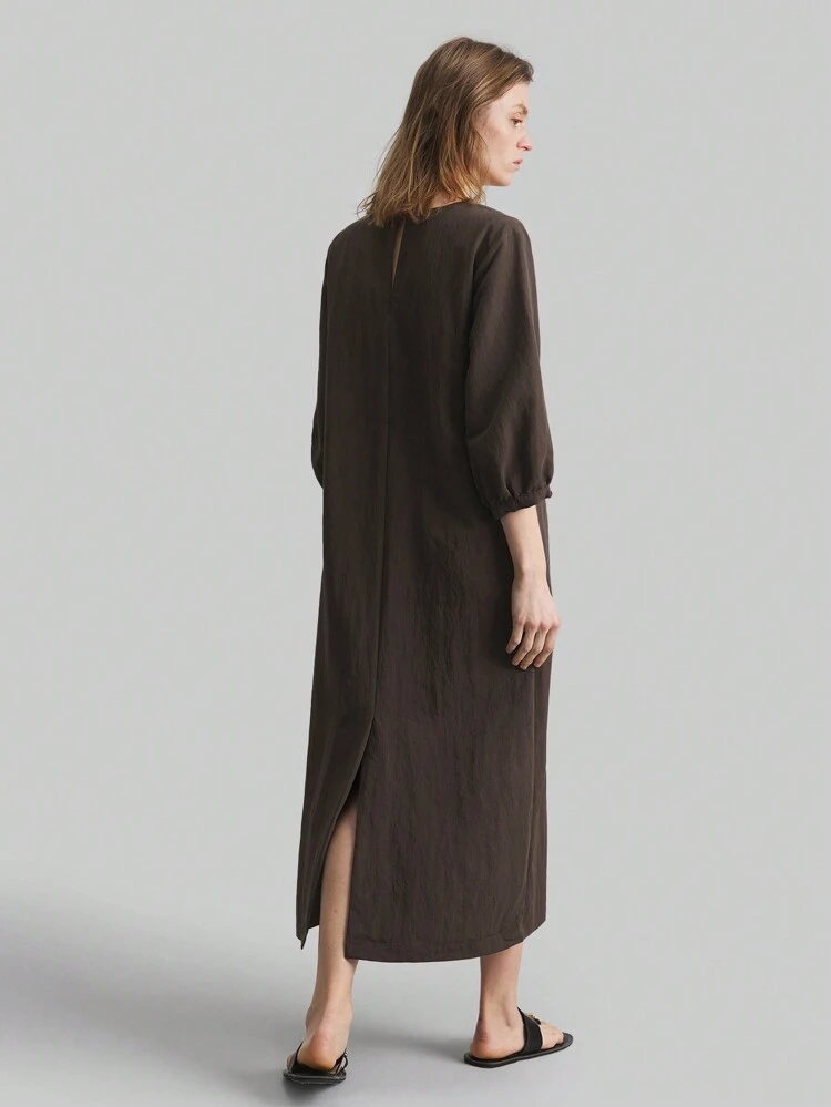 Women Short Sleeve Round Neck Simple Elegant Straight Long Dress