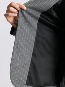 Ontre Men's Grey Front Button Long Sleeve Pocket Stripe Simple Casual Suit Jacket Outing Clothes, New Styles For Spring And Summer 2025, Travel, Holiday And Commuting