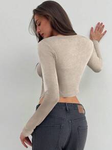Aloruh Vrouwen V-hals effen kleur lange mouwen sexy mode T-shirt
