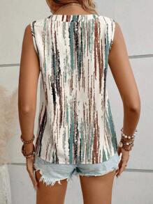Breezaya Crew Neck Button Striped Print Sleeveless Shirt - Multicolor - View 2