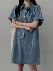 DAZY Women's Casual Denim Dress, Minimalist & Fashionable For Everyday Wear Sundress