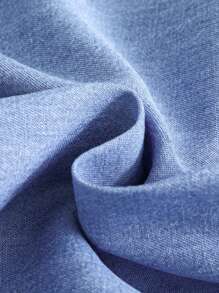 SHEIN Young Boy Casual Soft White Patterned Blue Denim Long Shirt,For Kids Spring/Summer Clothes