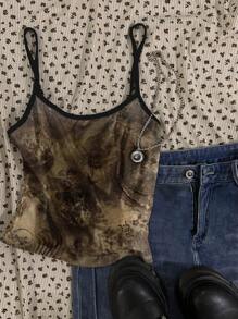 SHEIN EZwear 女士休闲复古图案性感吊带背心上衣，适合夏季 - 彩色 - 查看 1