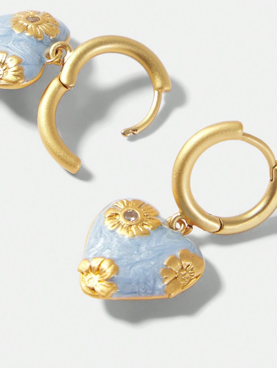 MOTF PREMIUM 金色蓝色渐变花朵与心形吊坠耳环