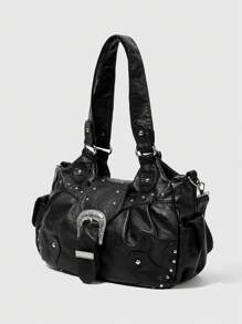 ROMWE Grunge Punk Bolsa De Ombro De Pu Com Decoração De Rebites Da Moda, Elegante Para Deslocamento Diário