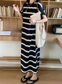 DAZY 女式休闲宽松撞色条纹中长连衣裙夏季太阳裙 - 彩色 - 查看 4