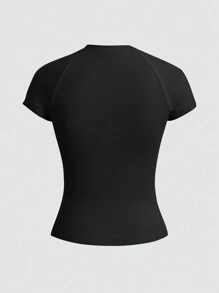 SHEIN Velisys Áo thun thể thao trơn màu liền mạch, thoải mái và thời trang để mặc hàng ngày Áo thun bó sát tập gym cho nữ - Nhiều màu - Xem 5