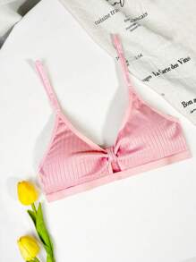 Bralette casual de unicolor con detalle trenzado y calado para niñas adolescentes