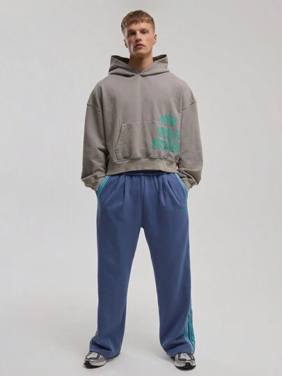 Musero 男式宽腿撞色条纹拼接针织运动裤慢跑裤秋冬款