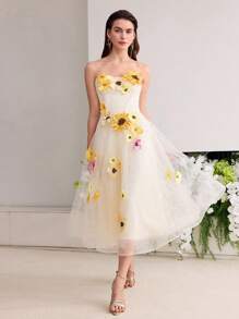 MOTF Soiréza MESH FLORAL PATCHED TUBE DRESS - Apricot - View 5