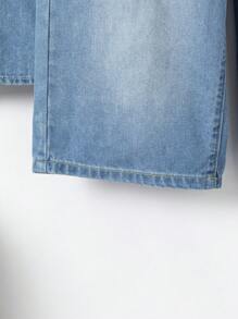 Tween Boys Distressed Washed Denim Shirt And Shorts Set, Light Blue Simple & Fashion Zip-Up Collar - Light Wash - View 6