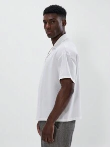 Musero Oversized Short Sleeve Revere Collar Button Through Drop Shoulder Boxy Shirt Top Spring Summer Essentials - White - View 2