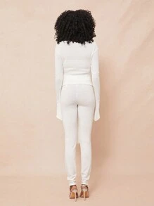 SHEIN Unity Top de Manga Longa Casual de Primavera, Viagem, Tricô de Verão, Festivais Modestos, Casual, Ação de Graças, Natal, Réveillon para Mulheres - Branco - Visão 5