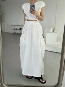 DAZY 2 件套女士纯色收腰长裙，白色，春夏
