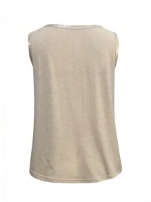 INAWLY Women's Summer Solid Color Zipper Half-Zip Casual Tank Top - Apricot - View 2