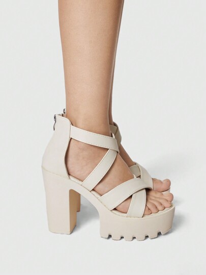 Women's White High Heels Sandals, Summer Open Toe Platform Crisscross Strappy Goth Rock Dress Work Shoes Spring Shoes Spring Break Easter Prom Heels