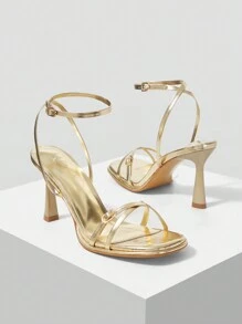 MOTF PREMIUM WOMEN'S SOLID COLOR FASHIONABLE SIMPLE SQUARE TOE ANKLE STRAP HIGH HEEL SANDALS, SPRING SHOES, SPRING BREAK EASTER PROM HEELS