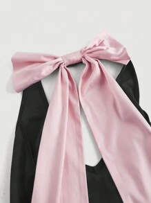 SHEIN MOD بدلة نسائية بدون أكمام وياقة مزخرفة وقماش ملون مع فيونكة وردية كبيرة، بدلة، رأس السنة، عيد الحب