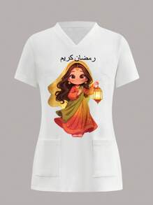 PopScrub 手术服制服上衣，简约时尚，休闲日常穿着 - 彩色 - 查看 2