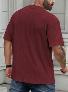 Manfinity Homme Camiseta de manga corta de cuello redondo y color liso para hombres de talla grande, sencilla y casual para el uso diario - Burdeos - Ver 2