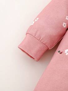 Cozy Pixies 新生女婴花卉印花针织柔软圆领长袖连脚连体衣 - 粉色 - 查看 3